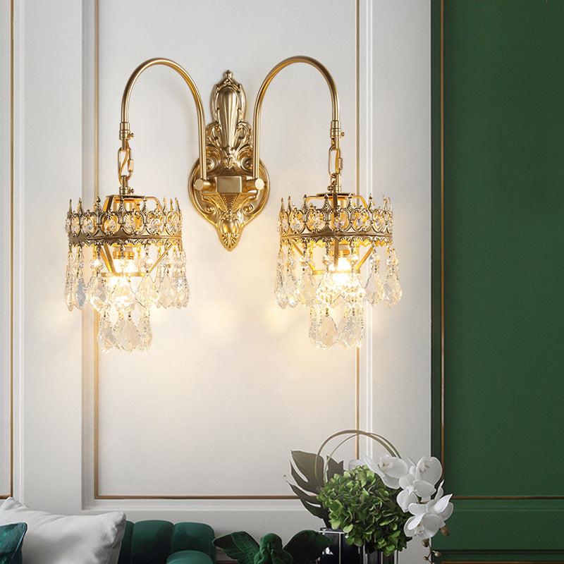 French Teardrop Curved Iron Glass 2-Light Wall Sconce Lamp