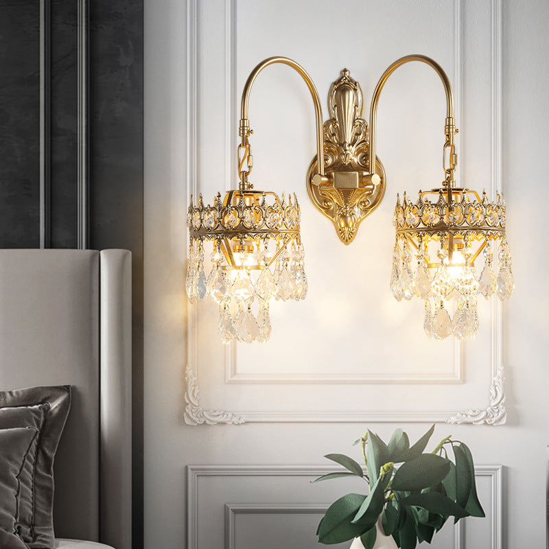 French Teardrop Curved Iron Glass 2-Light Wall Sconce Lamp