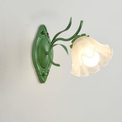Flower Branch Iron Glass 1/2 Light Wall Sconce Lamp