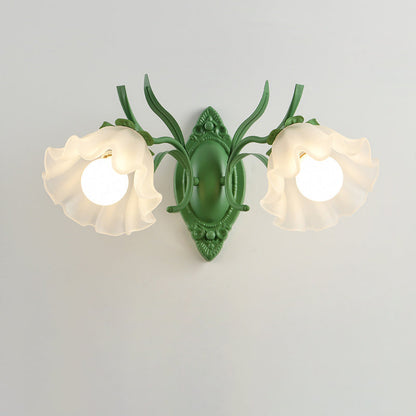 Flower Branch Iron Glass 1/2 Light Wall Sconce Lamp