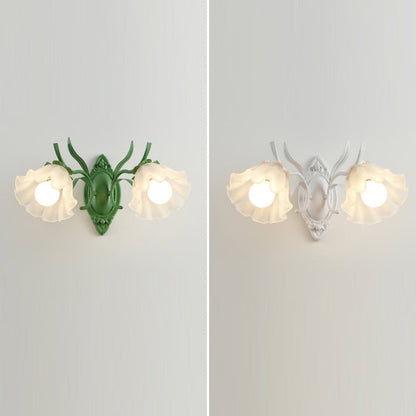 Flower Branch Iron Glass 1/2 Light Wall Sconce Lamp