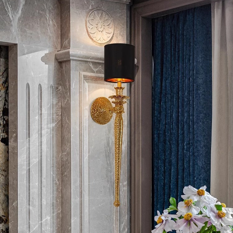 Cylinder Vein Full Copper Fabric 1-Light Wall Sconce Lamp