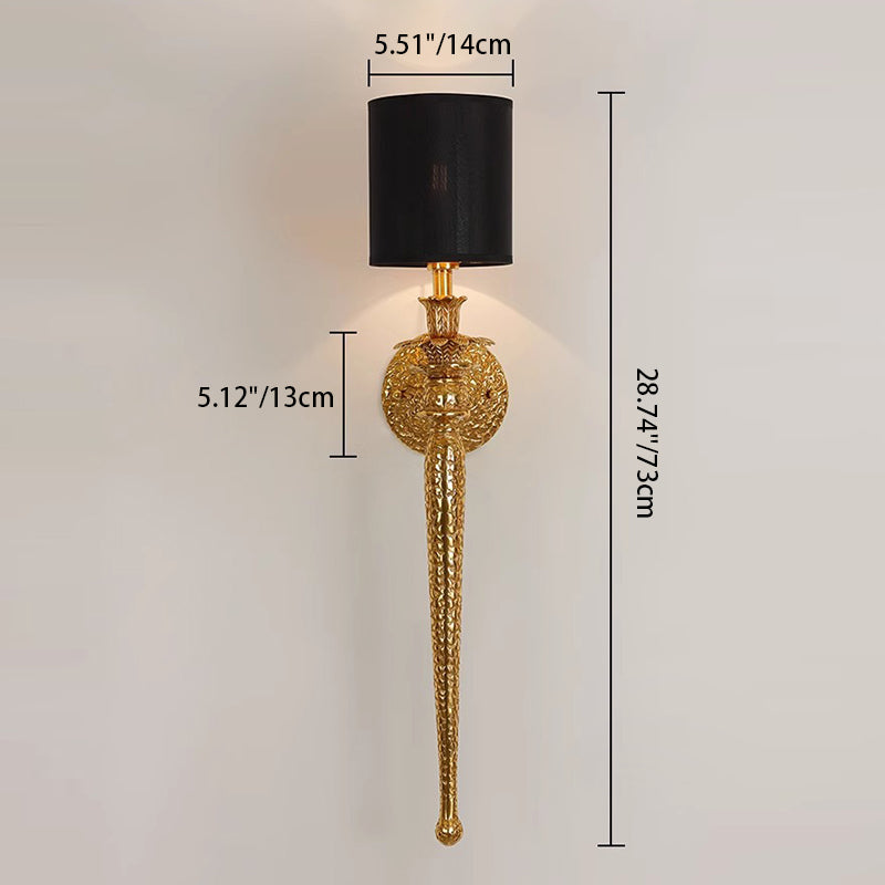 Cylinder Vein Full Copper Fabric 1-Light Wall Sconce Lamp