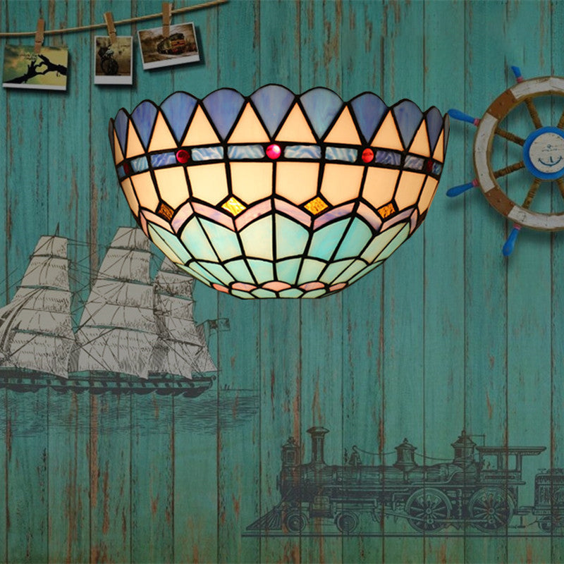 Tiffany Lattice Pattern Iron Glass 1-Light Wall Sconce Lamp