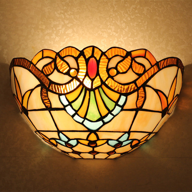 Tiffany Lattice Pattern Iron Glass 1-Light Wall Sconce Lamp