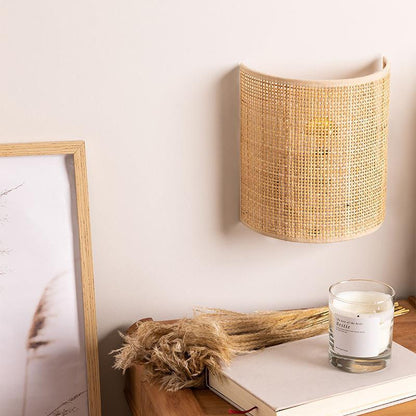 Japanese Hardware Rattan 1-Light Wall Sconce Lamp