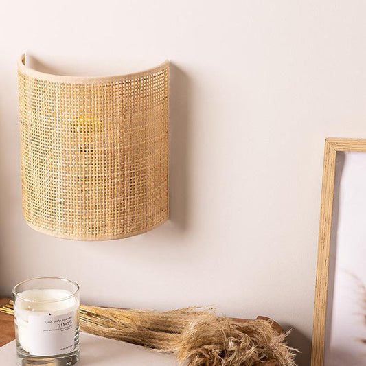 Japanese Hardware Rattan 1-Light Wall Sconce Lamp