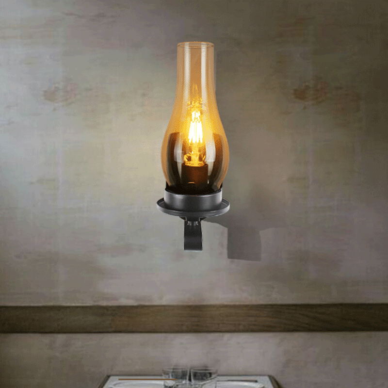 Oval Rectangular Base Iron Glass 1-Light Wall Sconce Lamp
