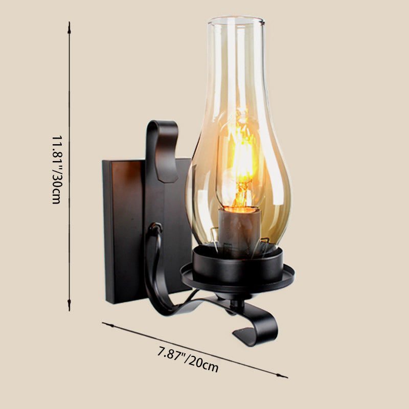 Oval Rectangular Base Iron Glass 1-Light Wall Sconce Lamp