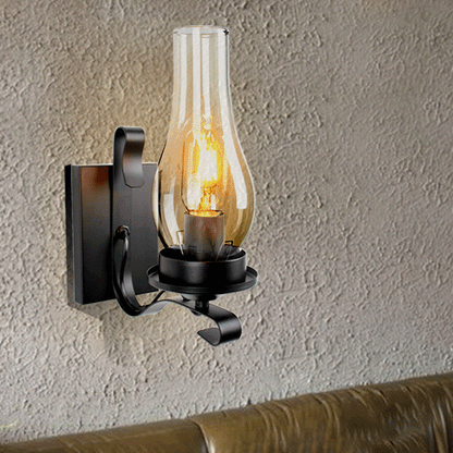 Oval Rectangular Base Iron Glass 1-Light Wall Sconce Lamp
