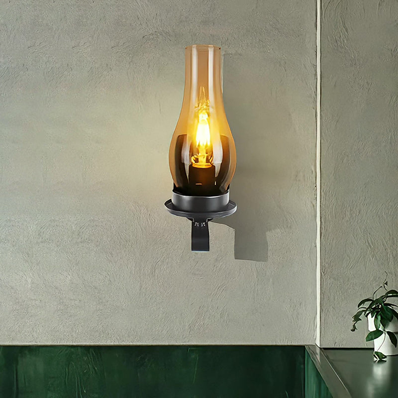 Oval Rectangular Base Iron Glass 1-Light Wall Sconce Lamp