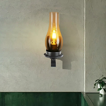 Oval Rectangular Base Iron Glass 1-Light Wall Sconce Lamp