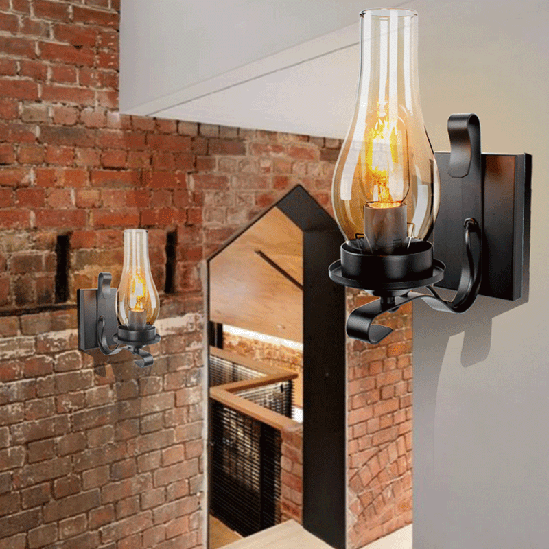Oval Rectangular Base Iron Glass 1-Light Wall Sconce Lamp