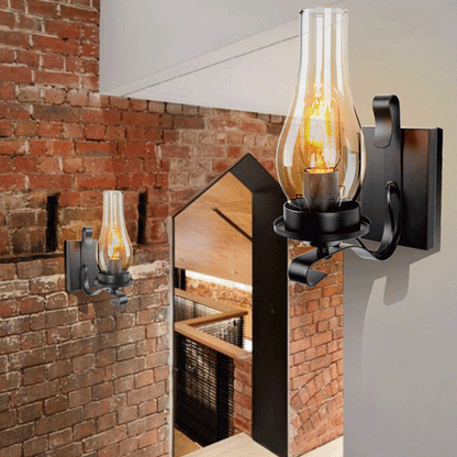 Oval Rectangular Base Iron Glass 1-Light Wall Sconce Lamp