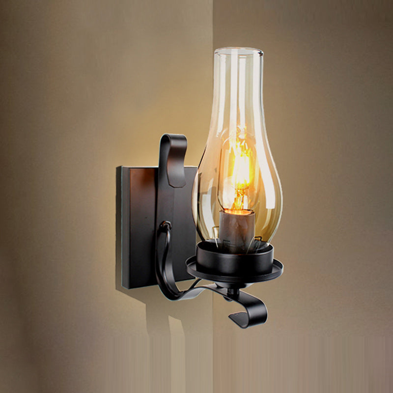 Oval Rectangular Base Iron Glass 1-Light Wall Sconce Lamp