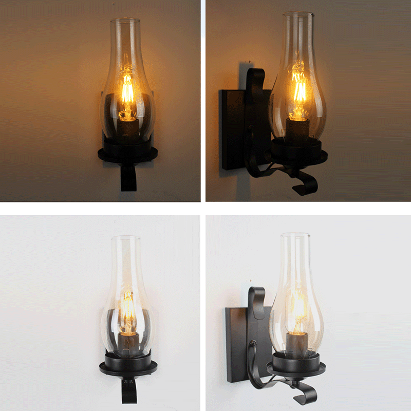 Oval Rectangular Base Iron Glass 1-Light Wall Sconce Lamp