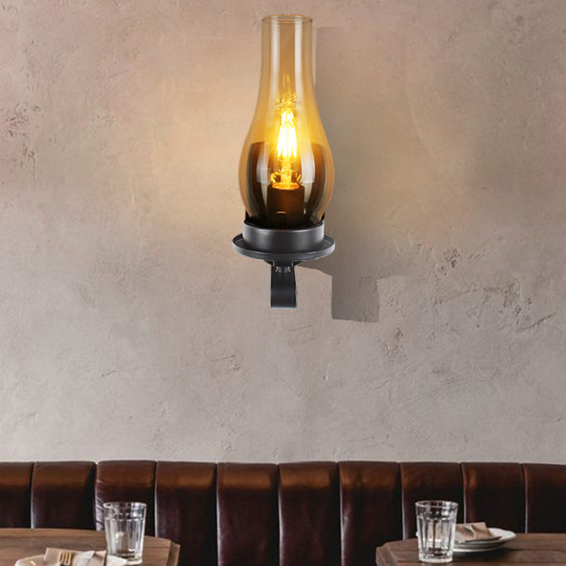Oval Rectangular Base Iron Glass 1-Light Wall Sconce Lamp