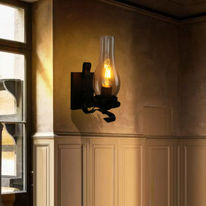 Oval Rectangular Base Iron Glass 1-Light Wall Sconce Lamp