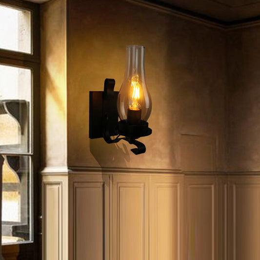 Oval Rectangular Base Iron Glass 1-Light Wall Sconce Lamp
