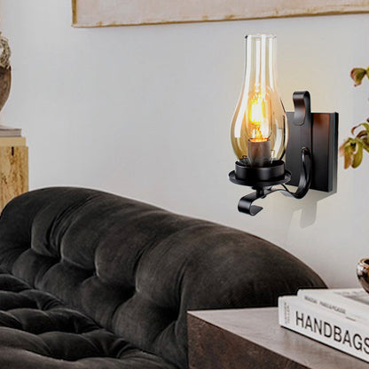 Oval Rectangular Base Iron Glass 1-Light Wall Sconce Lamp
