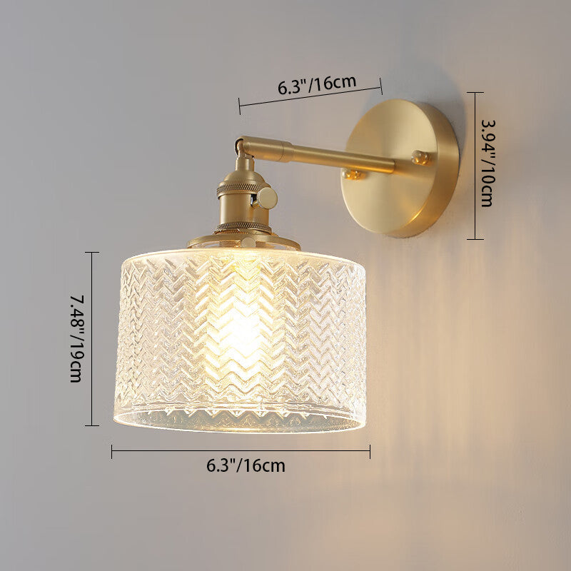 Cylinder Disc Base Brass Glass 1-Light Wall Sconce Lamp