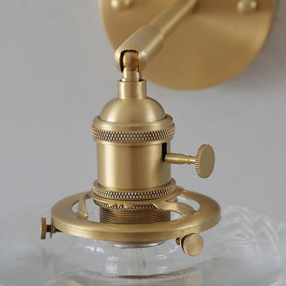 Cylinder Disc Base Brass Glass 1-Light Wall Sconce Lamp