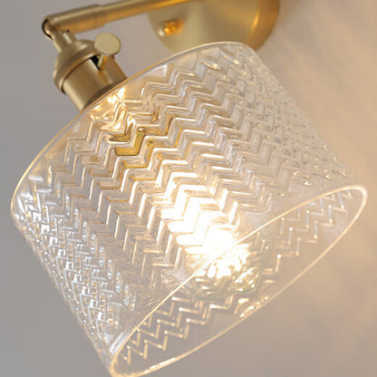 Cylinder Disc Base Brass Glass 1-Light Wall Sconce Lamp
