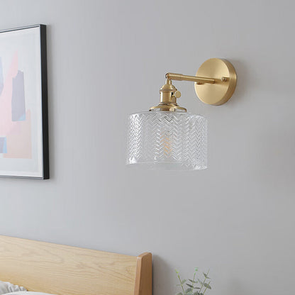 Cylinder Disc Base Brass Glass 1-Light Wall Sconce Lamp