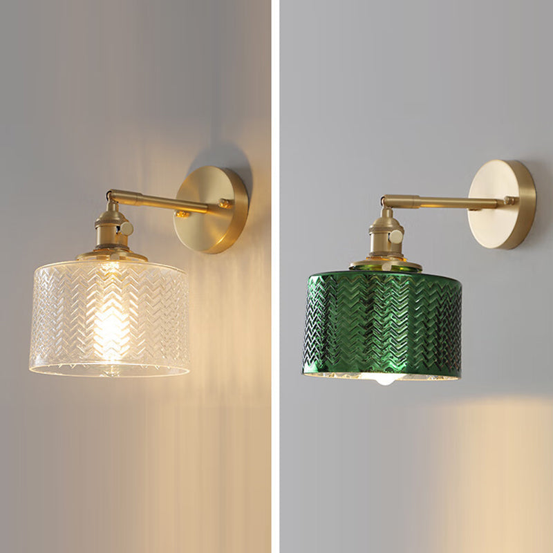 Cylinder Disc Base Brass Glass 1-Light Wall Sconce Lamp