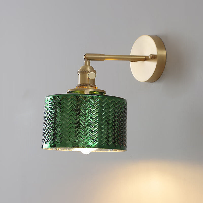 Cylinder Disc Base Brass Glass 1-Light Wall Sconce Lamp