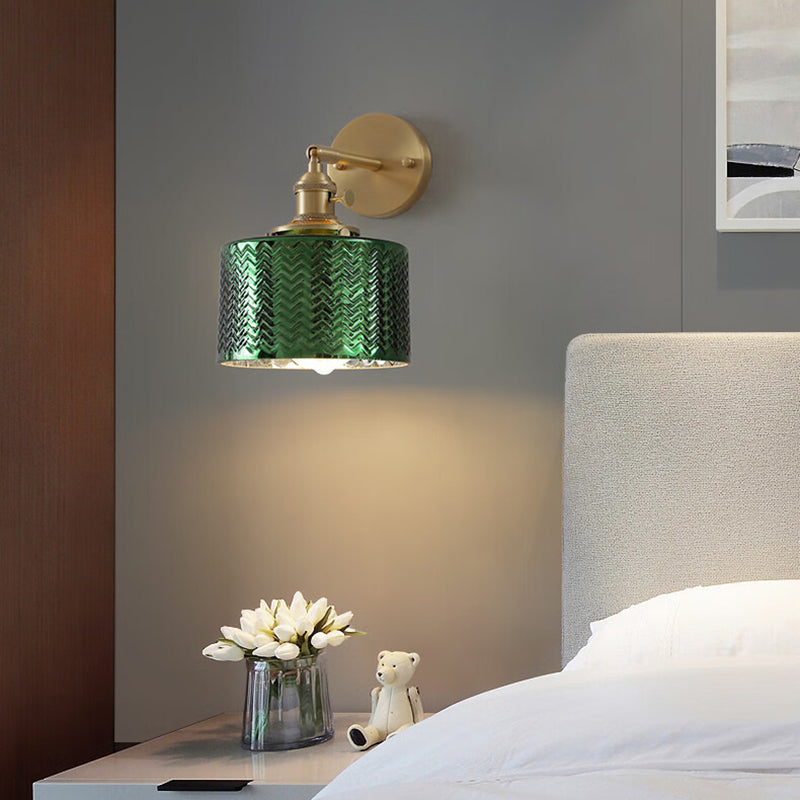 Cylinder Disc Base Brass Glass 1-Light Wall Sconce Lamp