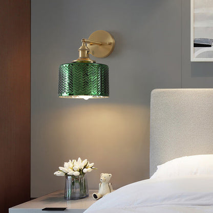 Cylinder Disc Base Brass Glass 1-Light Wall Sconce Lamp