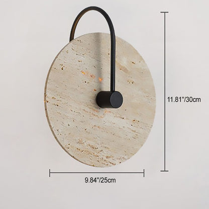 Round Yellow Travertine Iron 1-Light Wall Sconce Lamp