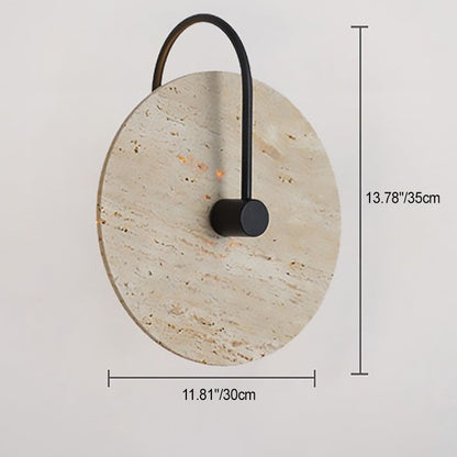 Round Yellow Travertine Iron 1-Light Wall Sconce Lamp