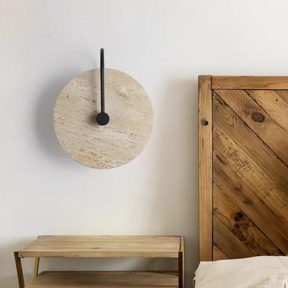 Round Yellow Travertine Iron 1-Light Wall Sconce Lamp