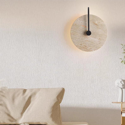 Round Yellow Travertine Iron 1-Light Wall Sconce Lamp