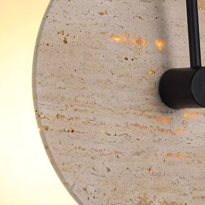 Round Yellow Travertine Iron 1-Light Wall Sconce Lamp