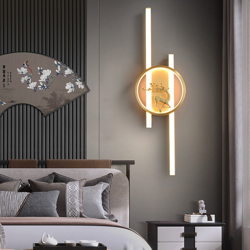 Chinese Plum Deer Full Copper Silicone LED Wall Sconce Lamp