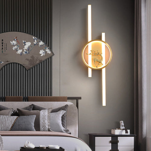 Chinese Plum Deer Full Copper Silicone LED Wall Sconce Lamp