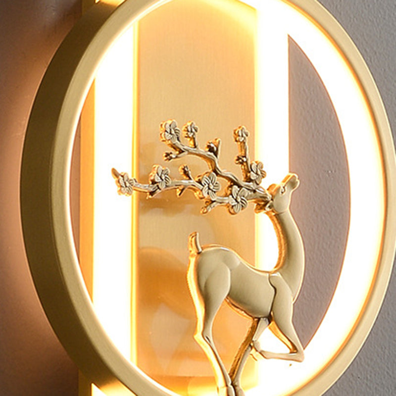 Chinese Plum Deer Full Copper Silicone LED Wall Sconce Lamp