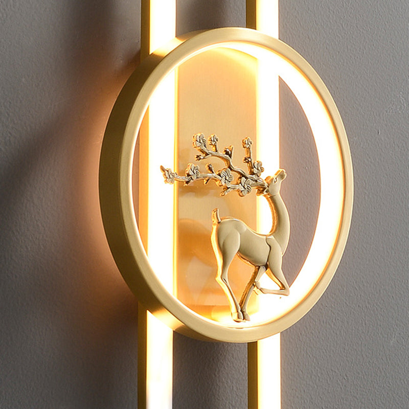 Chinese Plum Deer Full Copper Silicone LED Wall Sconce Lamp