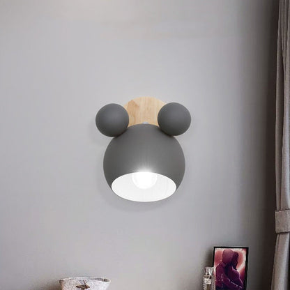Scandinavian Disc Base Iron Wood 1-Light Wall Sconce Lamp