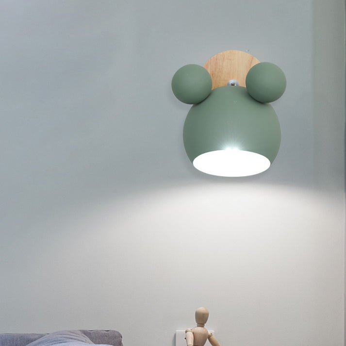 Scandinavian Disc Base Iron Wood 1-Light Wall Sconce Lamp