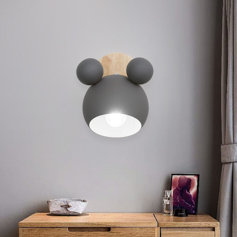 Scandinavian Disc Base Iron Wood 1-Light Wall Sconce Lamp