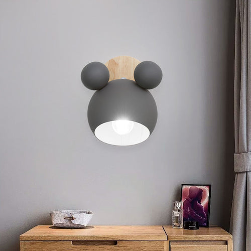 Scandinavian Disc Base Iron Wood 1-Light Wall Sconce Lamp