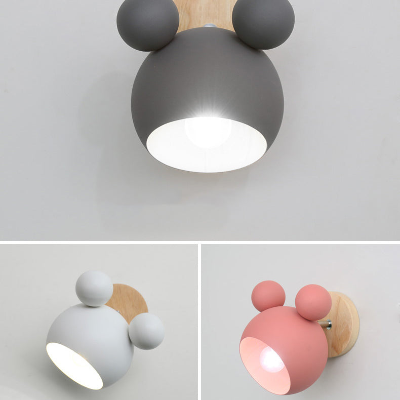 Scandinavian Disc Base Iron Wood 1-Light Wall Sconce Lamp