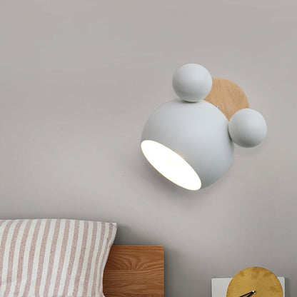 Scandinavian Disc Base Iron Wood 1-Light Wall Sconce Lamp