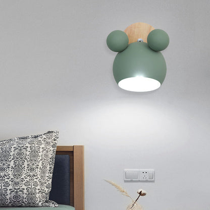 Scandinavian Disc Base Iron Wood 1-Light Wall Sconce Lamp