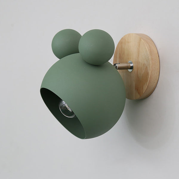 Scandinavian Disc Base Iron Wood 1-Light Wall Sconce Lamp
