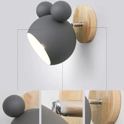 Scandinavian Disc Base Iron Wood 1-Light Wall Sconce Lamp